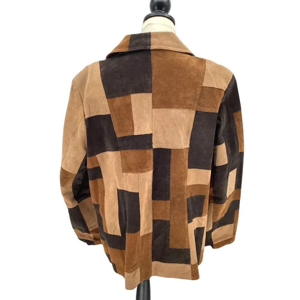 Vintage Studio C Retro Patchwork Leather Collared Button Front Jacket - Picture 5 of 8